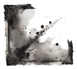 Aged, stained rectangular frame, ink-splattered