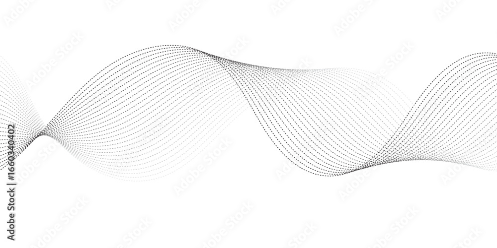 Poster minimalist illustration featuring dotted waveforms in black fading to gray, gracefully intertwining 