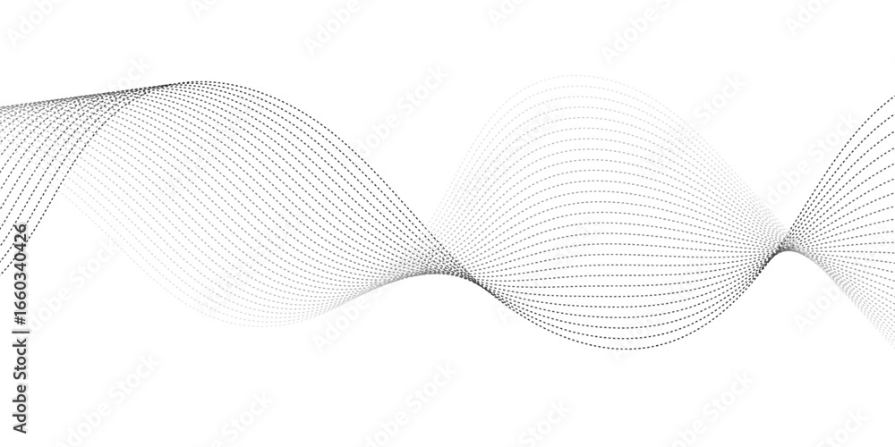 Poster minimalist illustration featuring dotted waveforms in black fading to gray, gracefully intertwining 