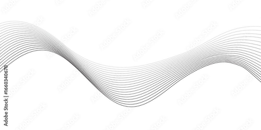 Poster minimalist illustration featuring dotted waveforms in black fading to gray, gracefully intertwining 