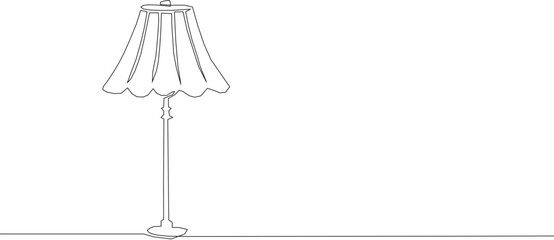 Continuous one line drawing of modern floor lamp. One line drawing illustration of floor lamp for interior. Room decoration, Home interior concept line art. On white background. Vector Illustration.
