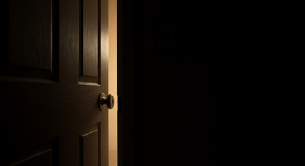 Open Door Revealing Darkness, Symbolizing Mystery, Opportunity, and the Unknown Future in a Home Interior