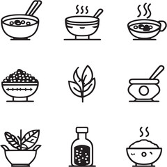 Lentil Soup black Line Editable Icons set
