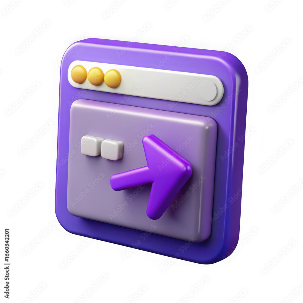 Poster 3d purple browser window with cursor isolated on transparent background