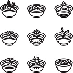 Lentil Soup black Line Editable Icons set