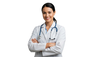 Fototapeta premium Confident Female Doctor Smiling with Stethoscope and Crossed Arms