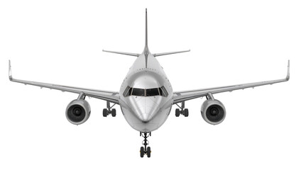 Front View of Commercial Airplane Isolated on White Background