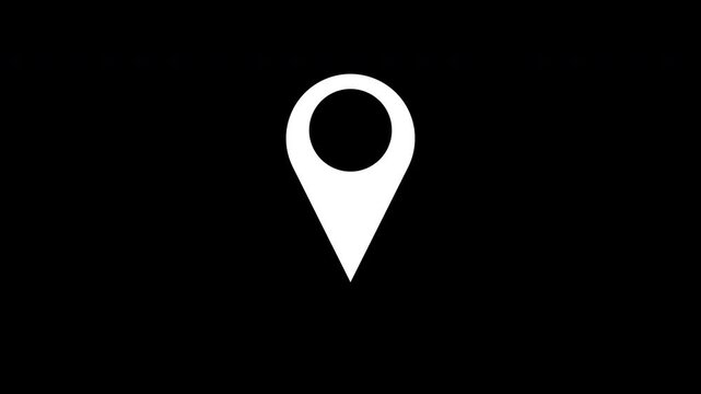 Location pin appearing animation of white map location on black background. Icon moving up down 4K animation.