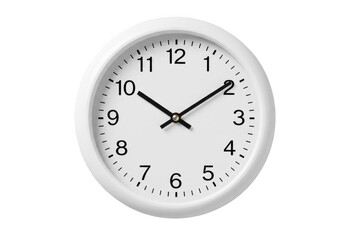 Classic white oval wall clock with black hands and numbers isolated on transparent background