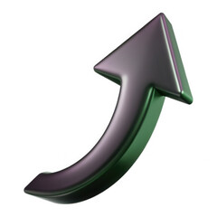 Glossy metallic arrow pointing upwards and to the right indicating growth progress and success isolated on transparent background
