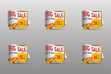 Big sale discount banners set with special offer labels and gift boxes