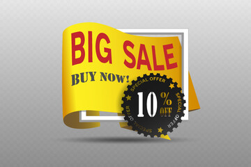 Yellow banner with big sale and black special offer label.