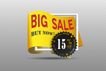 Yellow banner with big sale and black special offer label.