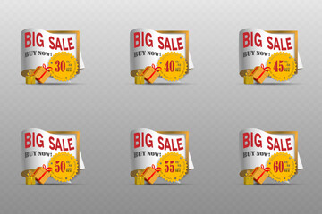 Big sale discount banners set with special offer labels and gift boxes