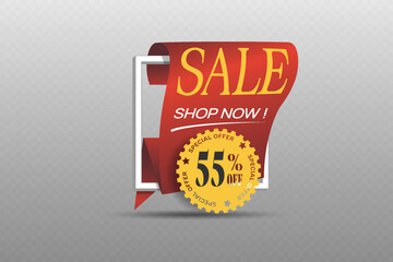 Red ribbon banner with golden badge template