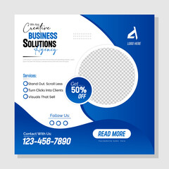 Creative Business Solutions Agency Social Media Banner with 50 Percent Discount Offer.