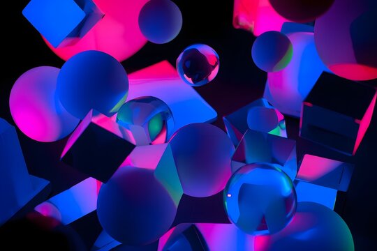 Abstract Geometric Shapes with Neon Lighting spheres