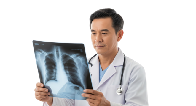 Experienced Doctor Analyzing Chest X-Ray for Medical Diagnosis and Patient Care