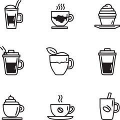 Macchiato White black Line Editable Icons set