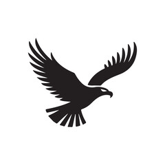 Fototapeta premium Powerful Silhouette of a Soaring Eagle.A bold, black silhouette of an eagle in flight against a pure white background.