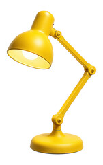 Yellow desk lamp with adjustable arm and bright light.