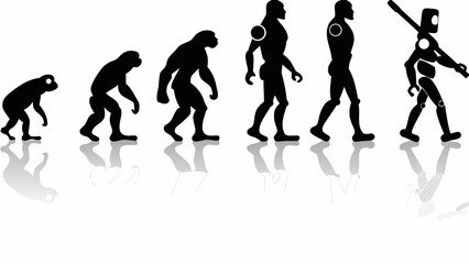 Obraz premium Illustration showing the evolution of a monkey into a human and then into a robot on a white background | editable eps vectors silhouette