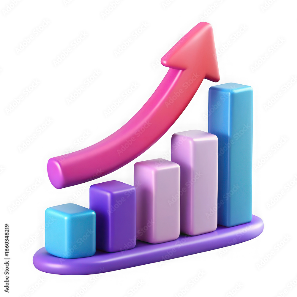 Poster 3d growth chart with upward arrow isolated on transparent background