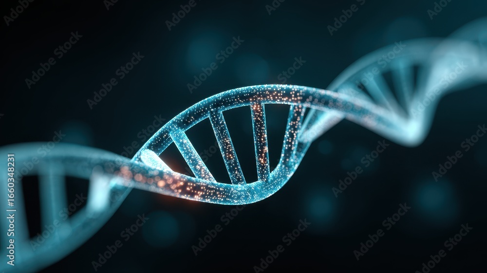 Aufkleber glowing digital dna helix with binary code elements, symbolizing fusion of biology and technology in