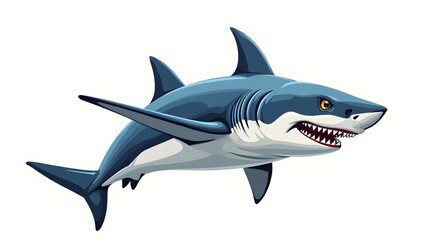 Obraz premium illustration of a great white ferocious shark, dynamic and powerful pose, sharp teeth, aggressive facial expression