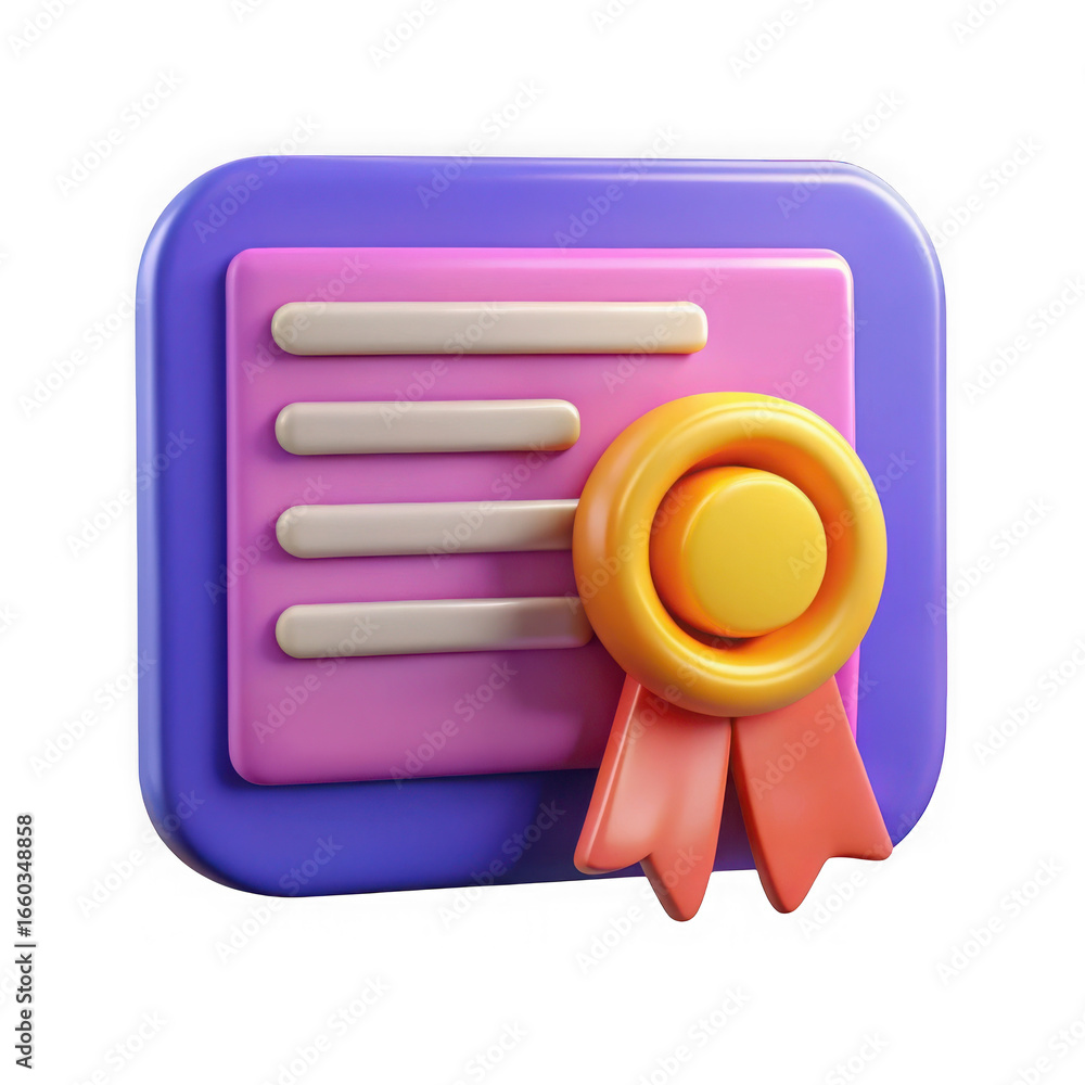 Poster 3d certificate of achievement with ribbon isolated on transparent background