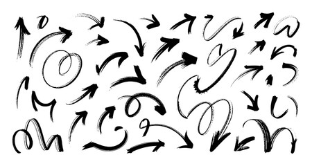 Collection of Hand-Drawn Brush Stroke Arrows on White Background