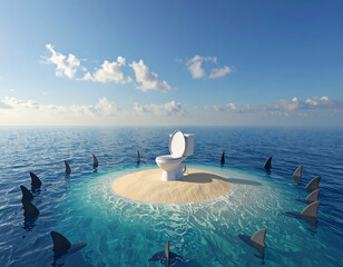 A Toilet on a Desert Island Surrounded by Sharks