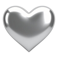 A perfectly-shaped shiny silver heart, symbolizing elegance, love, and romance on a transparent background