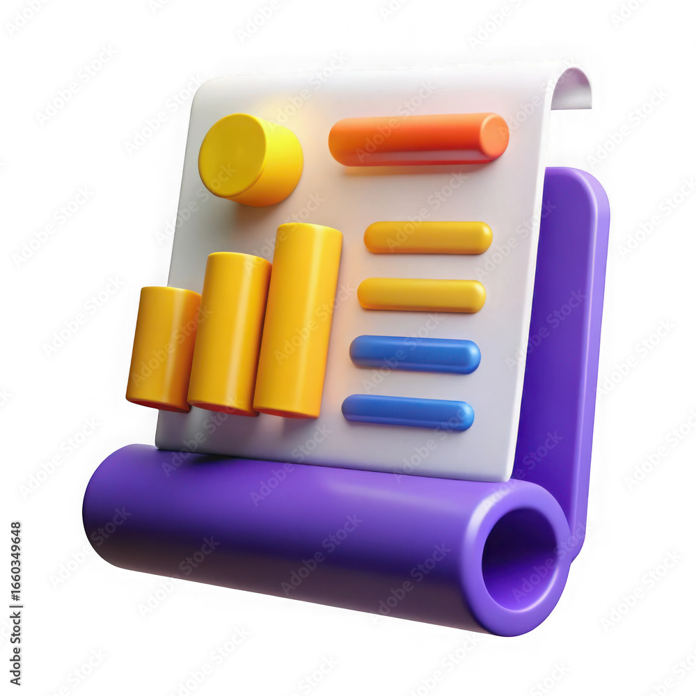 Poster 3d business report infographic with charts isolated on transparent background