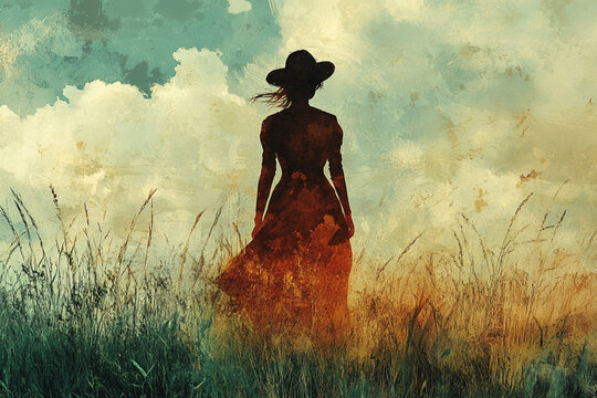 Portrait of a girl standing with her back to the camera