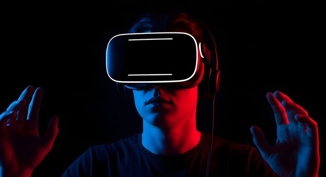 Person Experiencing Virtual Reality Futuristic Technology Concept