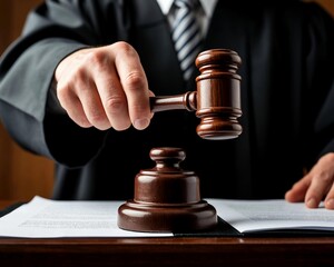 The judge's hand with the gavel before delivering the verdict