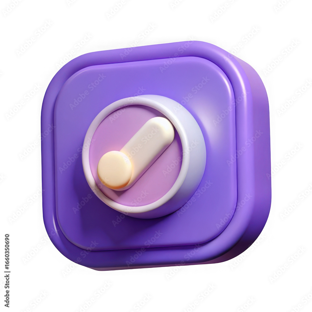 Poster 3d purple toggle switch with cream lever isolated on transparent background