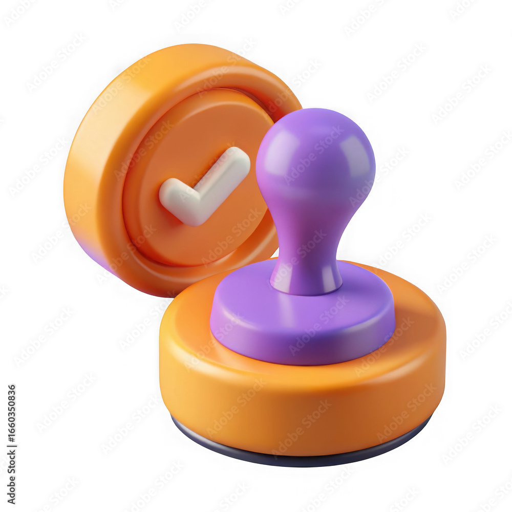 Poster 3d approval stamp with checkmark isolated on transparent background