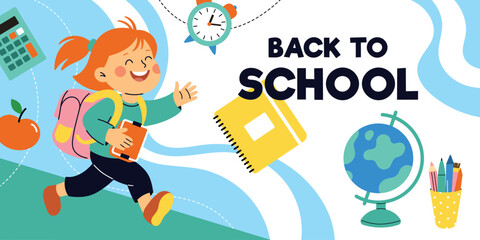 Back to School Sale Banner - Colorful Vector Design with School Supplies and Backpacks. Perfect for Social Media, Websites and Promotional Materials. September Academic Campaign