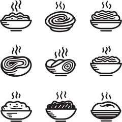Mashed Potatoes Black Line Editable Icons set