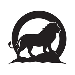 Lion Roaring On Rocky Hill Silhouette Illustration