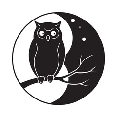 Owl Perched On Branch Night Silhouette Illustration