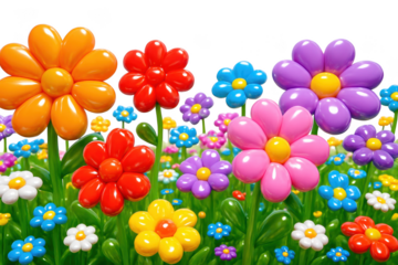 Colorful balloon flowers in garden view isolated illustration on transparent background