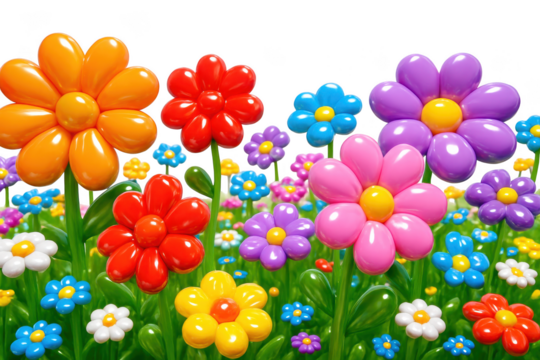 Colorful balloon flowers in garden view isolated illustration on transparent background - Powered by Adobe