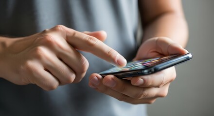 Close-up of Male Hands Using Smartphone, Touching Screen