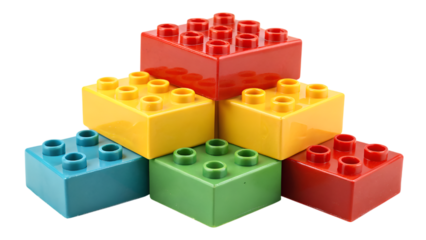 plastic toy blocks , colorful plastic toy bricks isolated on transparent background