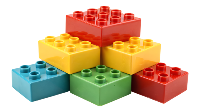 plastic toy blocks , colorful plastic toy bricks isolated on transparent background - Powered by Adobe