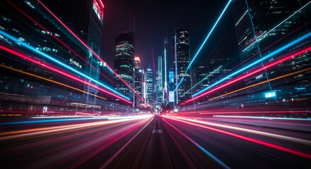 Obraz premium Dynamic city lights at night creating stunning visual effects for modern tech concepts