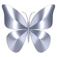 Shiny Metallic Silver Butterfly Design 3D Rendering Isolated on Transparent Background